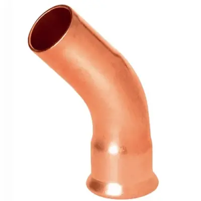 M-Press copper industry M-profile press fit x plain OD 45 degree street bend. PN16 rated, FKM seals.