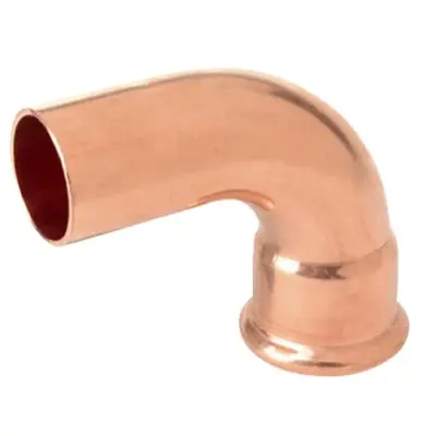 M-Press copper industry M-profile press fit x plain OD 90 degree street bend. PN16 rated, FKM seals.