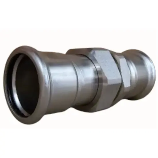 M-Press stainless steel 316 press fit flat seat union with EPDM seals, WRAS approved and PN16 pressure rated.