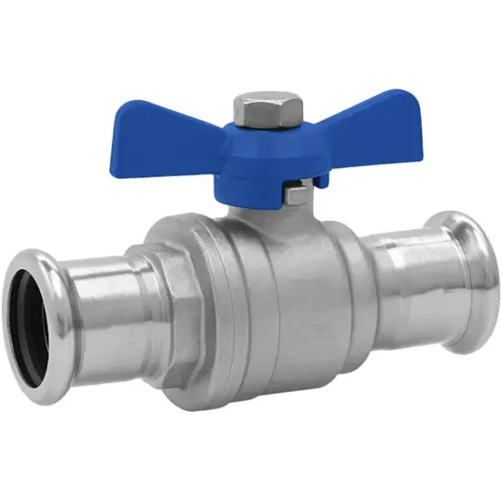 stainless-steel-2-piece-ball-valve-press-fit-epdm-butterfly M-Press M profile press fit 2-piece stainless steel ball valve with EPDM seals, butterfly handle and PN16 rating