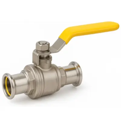 M-Press M profile press fit 2-piece stainless steel ball valve with HNBR seals, lever handle and PN5 rating for gas.