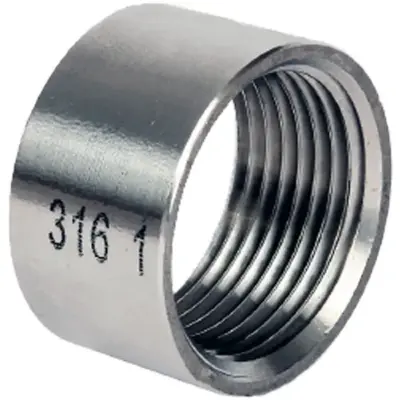 Stainless steel 316 half socket with female thread. PN20 pressure rated, conforms to ISO 4144.