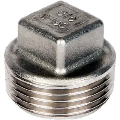 Albion SHP Stainless steel 316 square head plug with male BSP or NPT taper thread. PN20 pressure rated, conforms to ISO 4144.