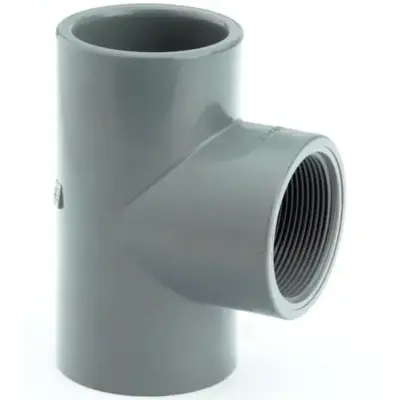 TE44 ABS Plastic equal tee with plain solvent weld x BSP parallel female threaded ends. PN10 Rated, conforms to BS 5392-1. Imperial fitting.